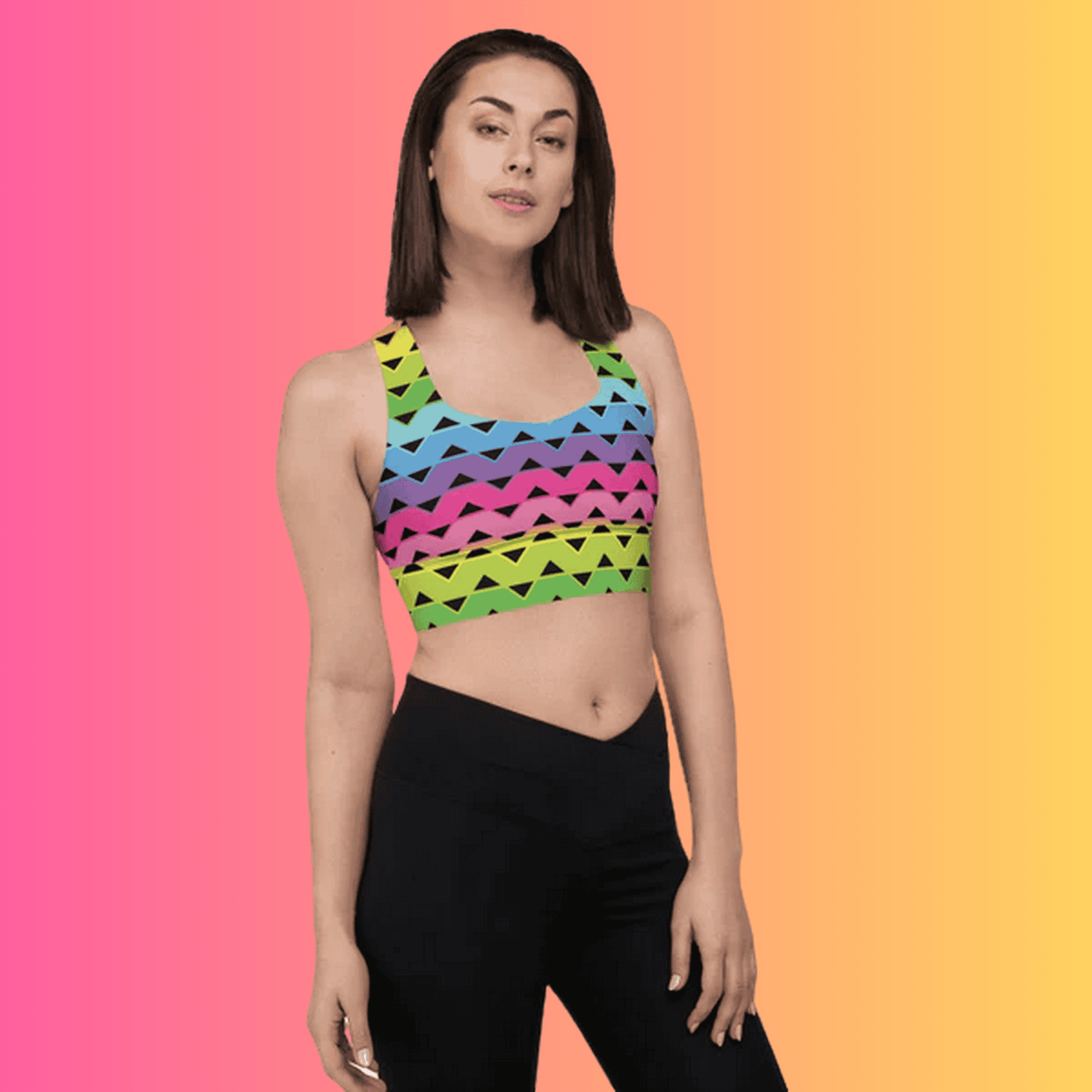 Festival-Ready Rainbow Stripe Longline Sports Bra