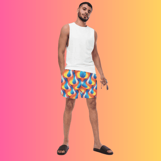 Vibrant Abstract Swim Shorts for EDM Festivals & Raves