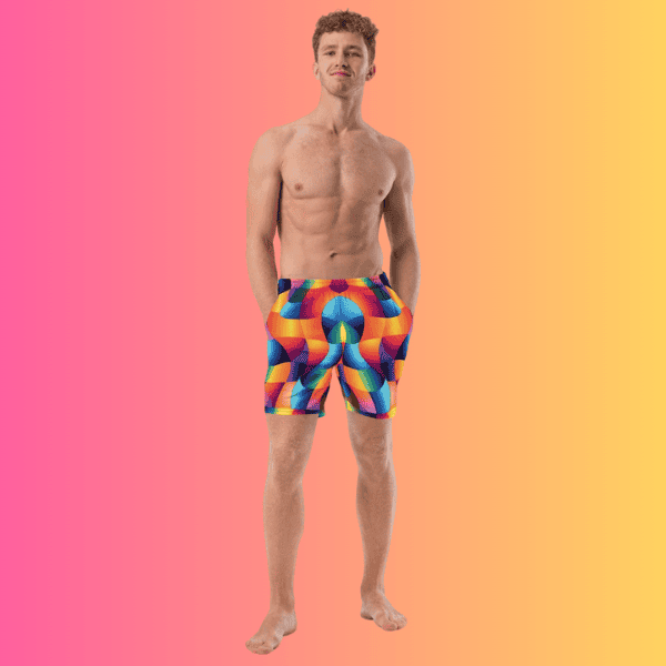 Vibrant Abstract Swim Shorts for EDM Festival Vibes