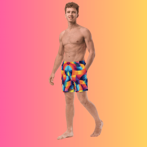 Vibrant Abstract Swim Shorts for EDM Festival Vibes