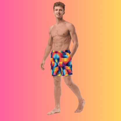 Vibrant Abstract Swim Shorts for EDM Festival Vibes