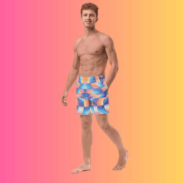Vibrant Abstract Swim Shorts for EDM Festivals and Raves