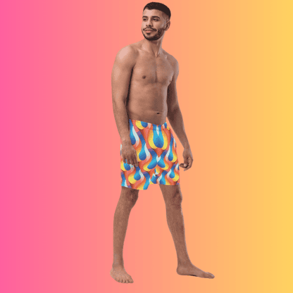 Vibrant Abstract Swim Shorts for EDM Festivals & Raves