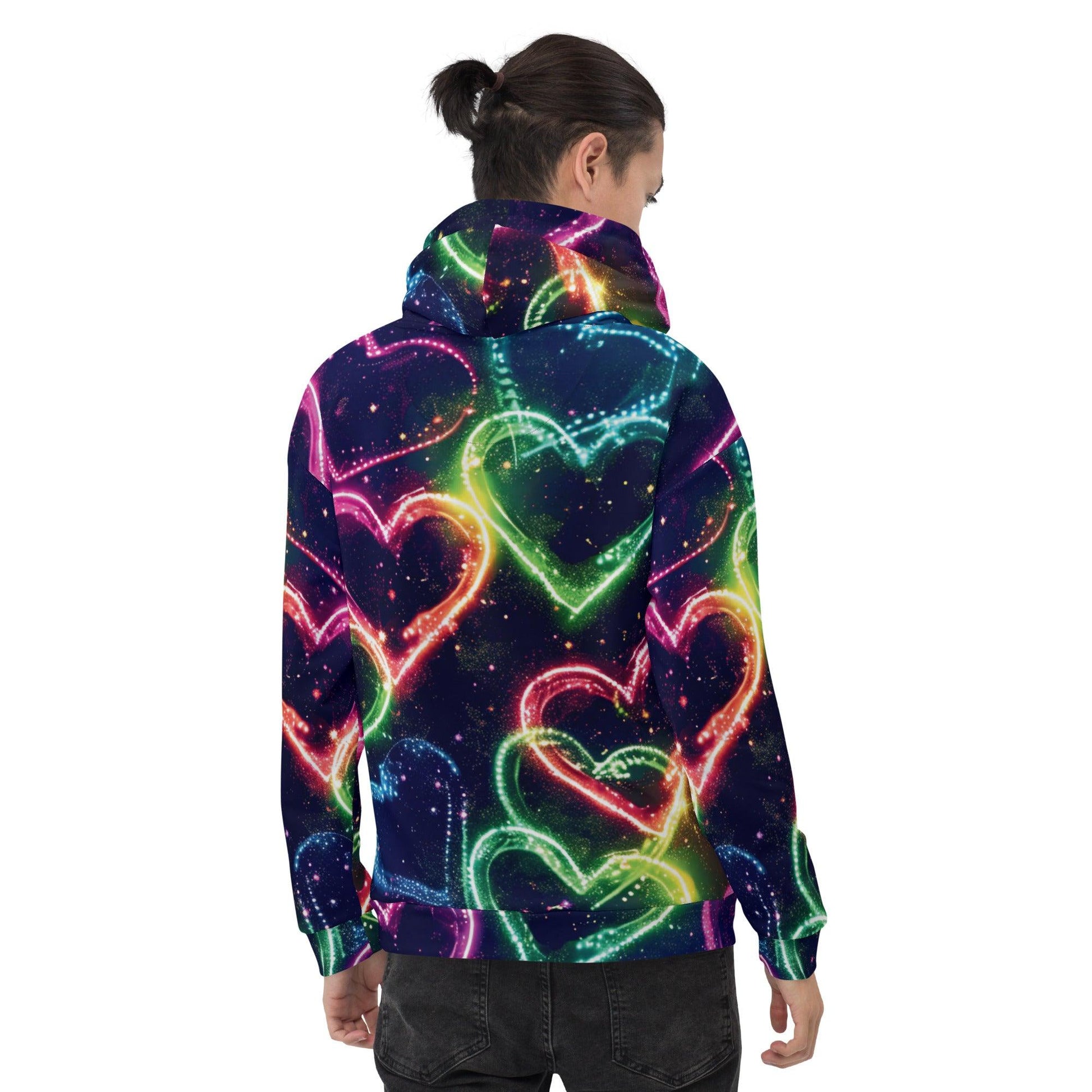 Vibrant Neon Heart Unisex Festival Hoodie - EDMFestieGear.com