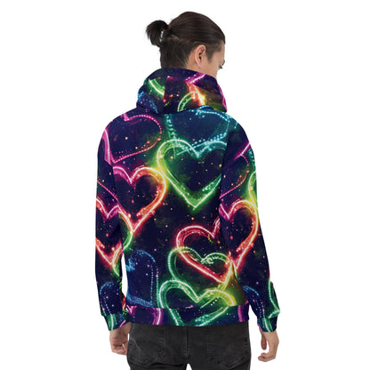 Vibrant Neon Heart Unisex Festival Hoodie - EDMFestieGear.com
