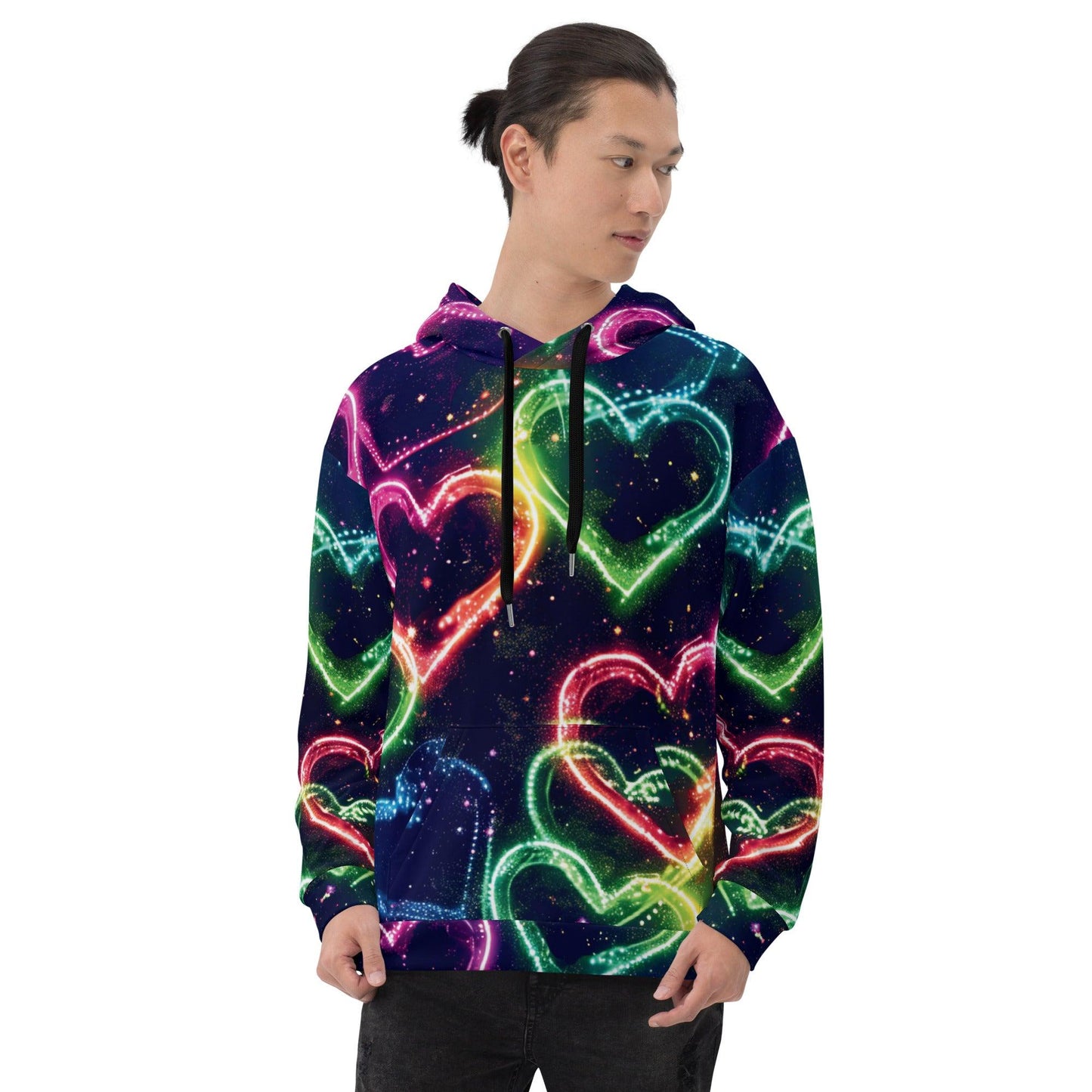 Vibrant Neon Heart Unisex Festival Hoodie - EDMFestieGear.com
