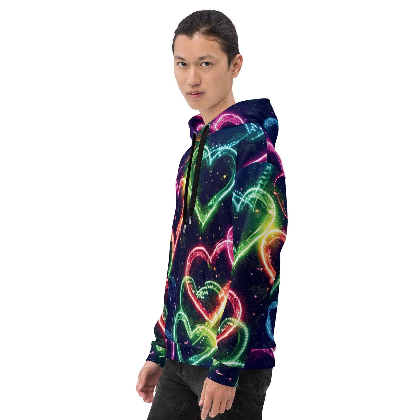 Vibrant Neon Heart Unisex Festival Hoodie - EDMFestieGear.com
