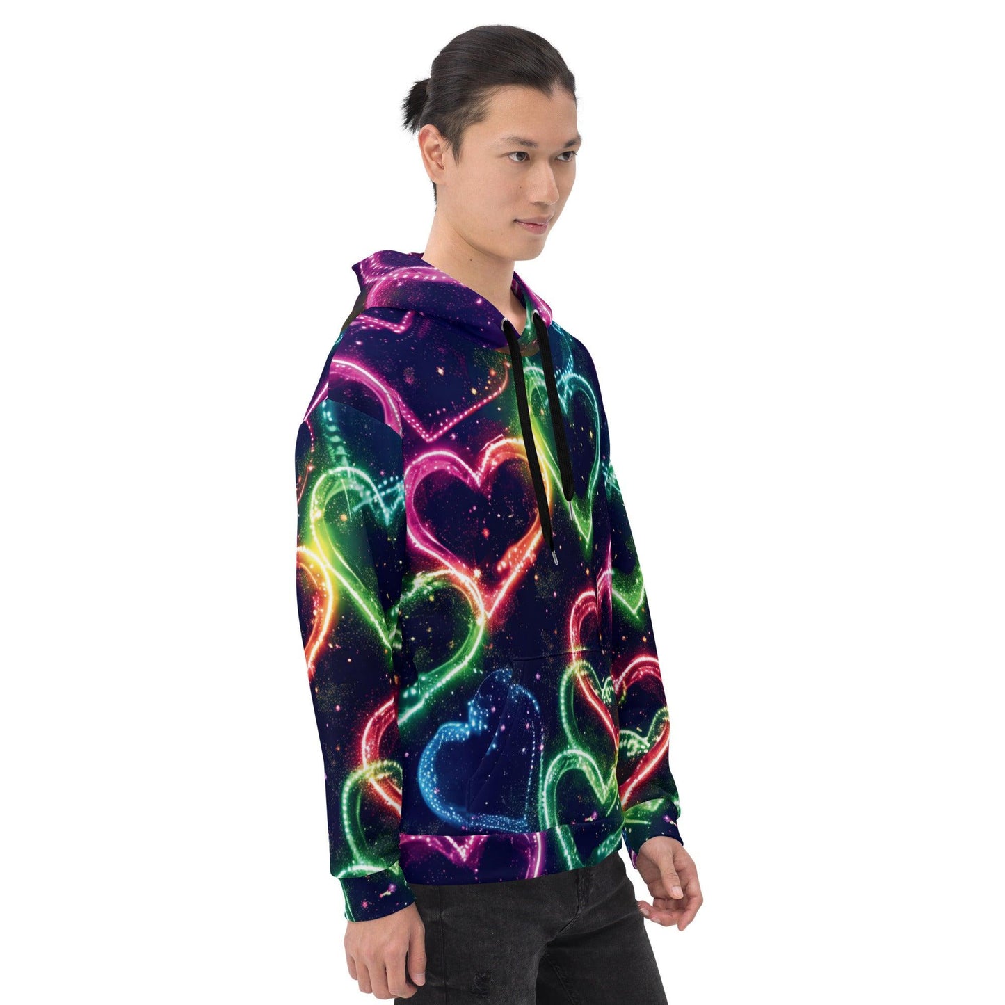 Vibrant Neon Heart Unisex Festival Hoodie - EDMFestieGear.com