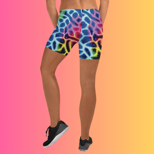 Vibrant Neon Leopard Rave Shorts for EDM Festivals