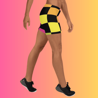 Vibrant Rainbow Check Festival Shorts for Ultimate EDM Vibes