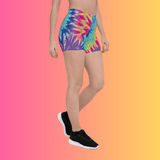 Vibrant Neon Tie-Dye Dance Shorts for EDM Festivals