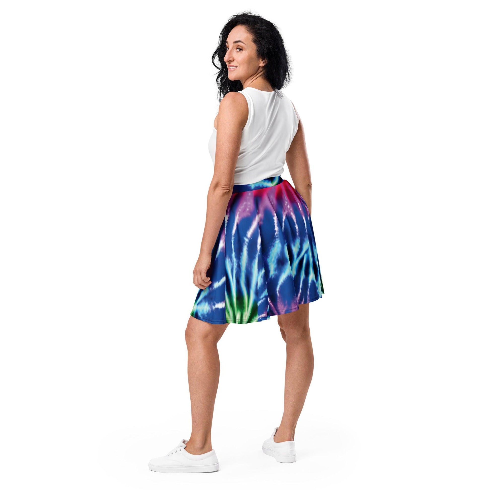 Vibrant Neon Tie-Dye Skater Skirt for Raves & Festivals - EDMFestieGear.com