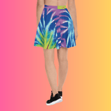 Electrifying Neon Tie-Dye Skater Skirt for Raves and Festivals