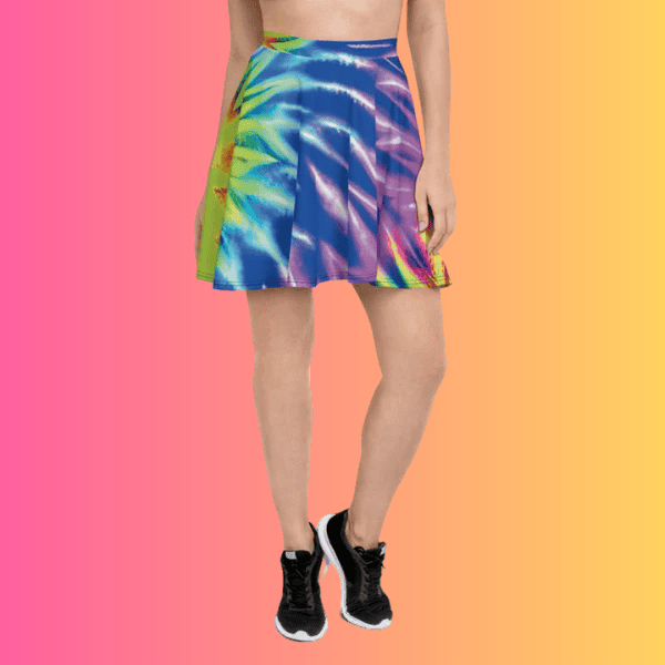 Electrifying Neon Tie-Dye Skater Skirt for Raves and Festivals