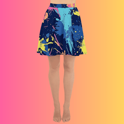 Vibrant Paint Splatter Skater Skirt for Raves and Music Festivals