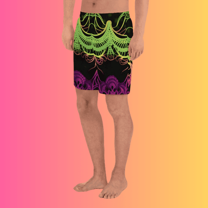 Vibrant All-Over Print Unisex Athletic Long Shorts for Rave Festivals