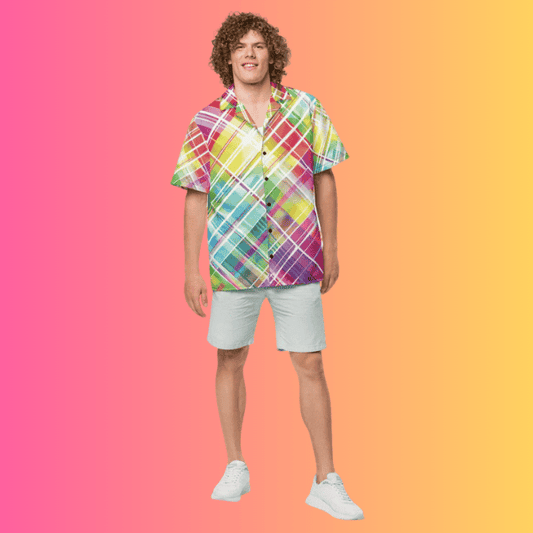 Rainbow Plaid Festival Button-Up Shirt for Ravers