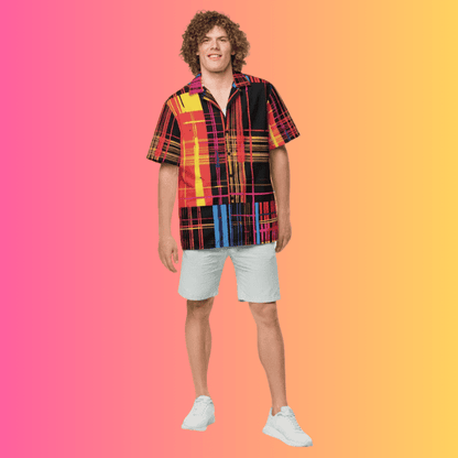 Funky Plaid Button-Up Shirt for Raves & Festivals