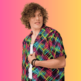 Vibrant Plaid Button-Up Shirt for Festivals and Raves