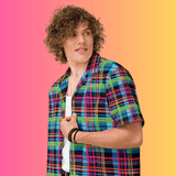 Vibrant Plaid Button-Up Shirt for Festival Vibes