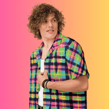 Custom Plaid Button-Up Shirt for Raves and Festivals