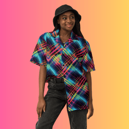Vibrant Plaid Button-Up Shirt for Raves and Festivals