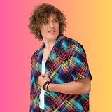 Vibrant Plaid Button-Up Shirt for Raves and Festivals
