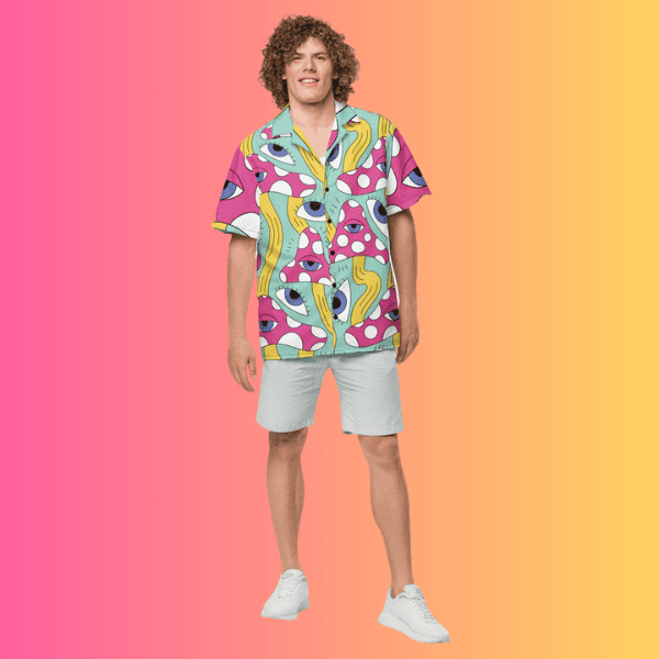 Psychedelic Trippy Retro Button-Up Shirt for Raves and Music Festivals