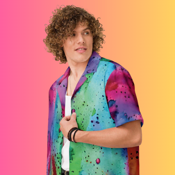 Alcohol Ink Button Shirt for Raves and Festivals - EDMFestieGear.com