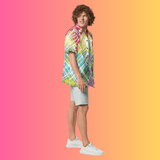 Rainbow Plaid Festival Button-Up Shirt for Ravers