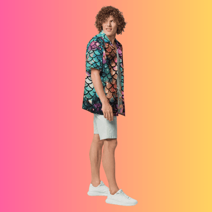 Mermaid Scale Button-Up Festival Shirt