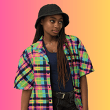 Custom Plaid Button-Up Shirt for Raves and Festivals