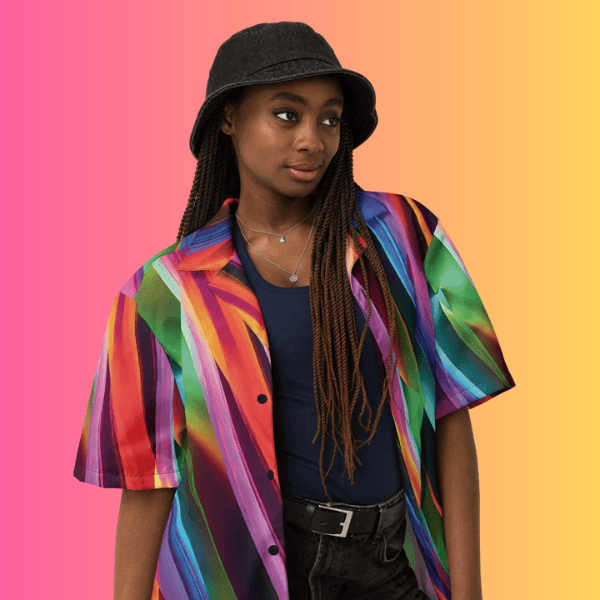 Neon Swirl Rave Button-Up Shirt for EDM Lovers