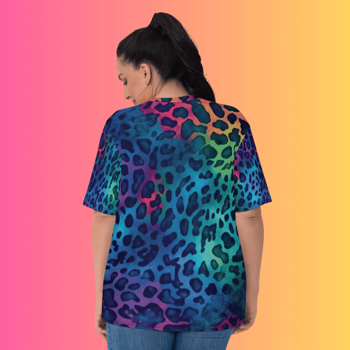 Women's Neon Leopard Print Rave T-Shirt for EDM Festivals