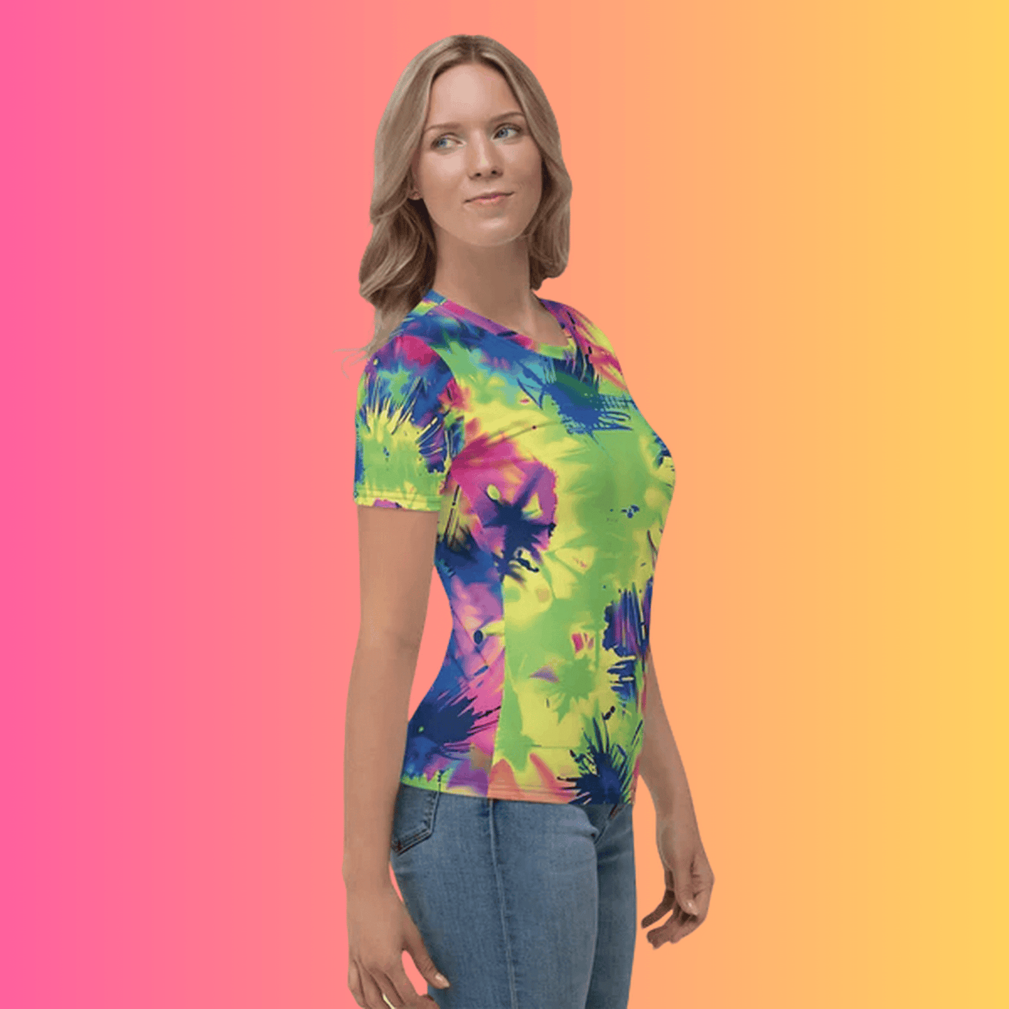 Vibrant Neon Tie-Dye Women's Rave T-Shirt for Festival Vibes