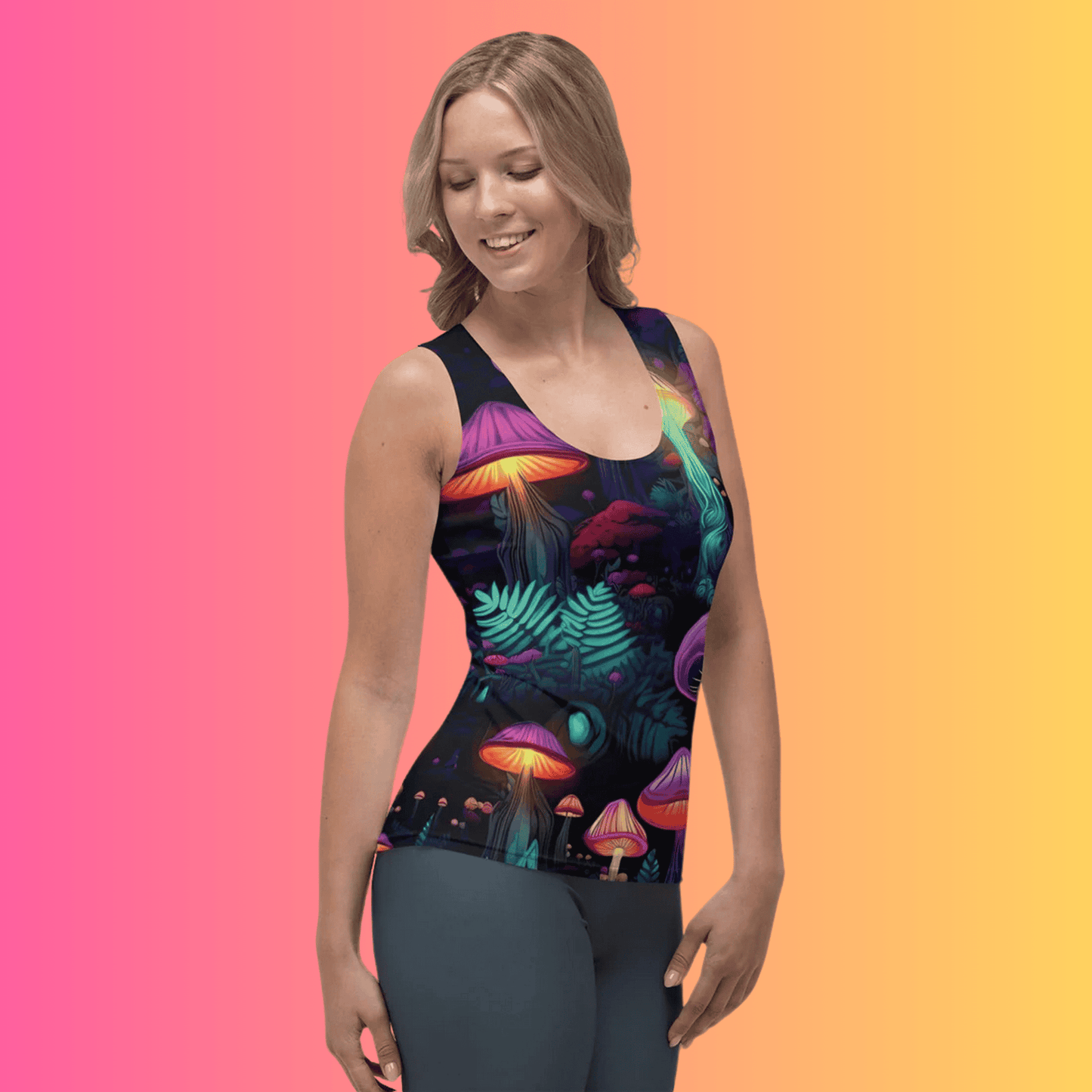 Vibrant Trippy Mushroom Festival Tank Top for EDM Lovers