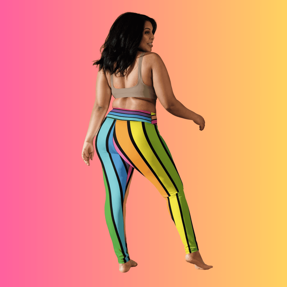 Vibrant Rainbow Stripe Rave Leggings for EDM Lovers