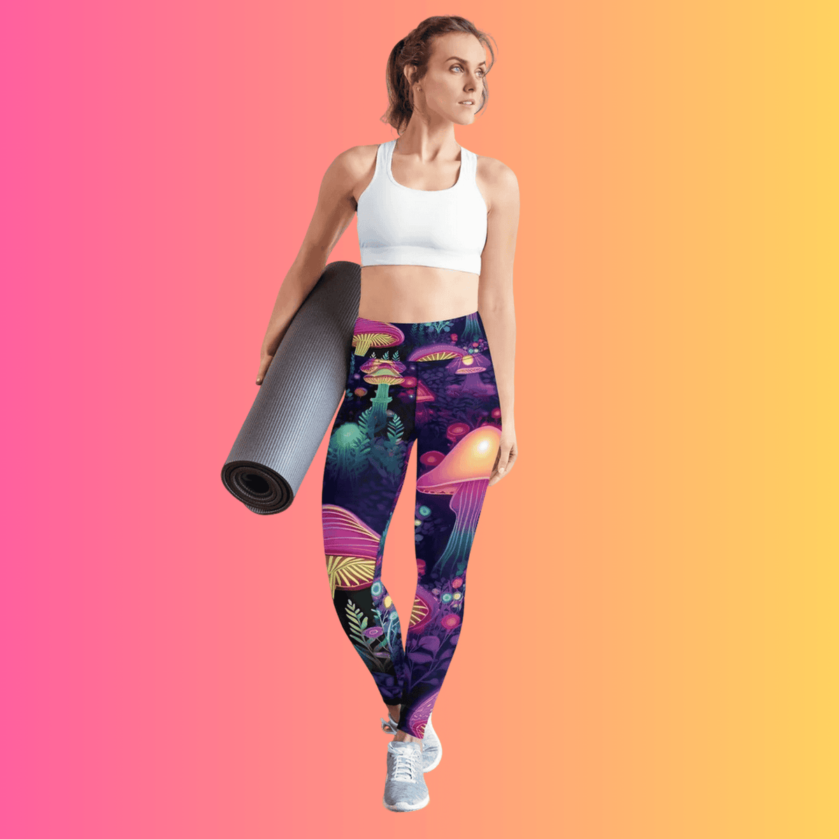 Vibrant Mushroom Print Yoga Leggings for Festivals and Dance Parties