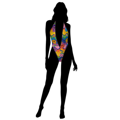 Sexy Swimsuit Women's Extreme One-Piece Mesh Revealing Swimwear Deep V Cleavage Thong Bottom Booty Quick Dry Tie-On Bathing Suit